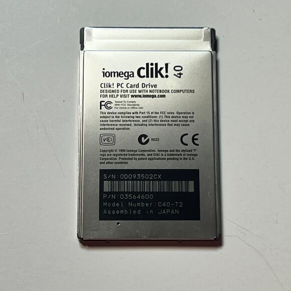 Iomega Clik 40 PC Card Drive C40 T2 Japan 1999 Vintage Storage Includes Case - Picture 4 of 10